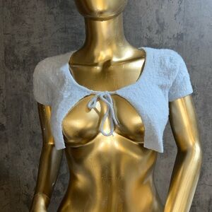 White Tie-Front Women Bodysuit Top